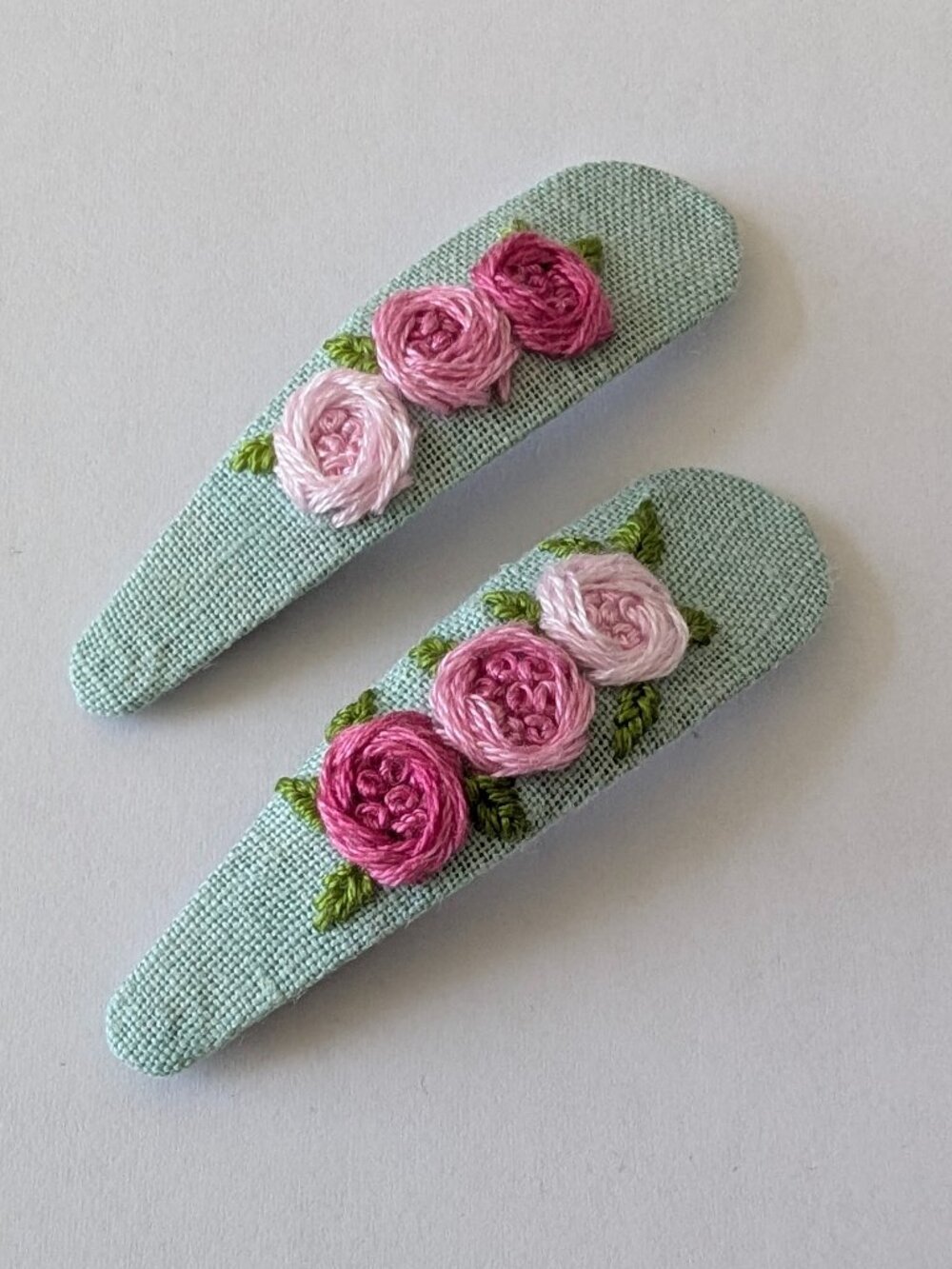 New Rose Trio hand embroidered linen cotton hair clips handmade accessories